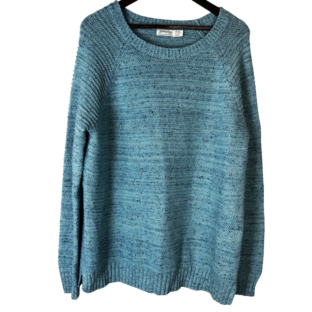 Faded Glory Sweater Womens 2XL Blue Metallic Knit Pullover Long Sleeve Soft Cozy
